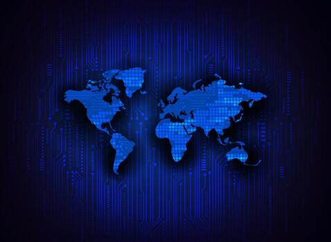 Modern World Map Holograph on Technology Background vector