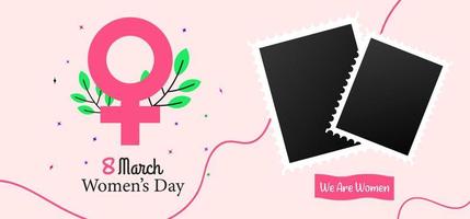 International women's day poster and banner design with photo frame. 8 march cover design with Spring concept vector