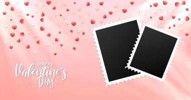 Photo frame with valentine day background heart shapes. Vector illustration