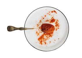 1947 White plate and spoon with seasoning isolated on a transparent background photo