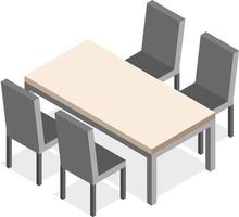 Transparent Isometric Kitchen Table with Chairs Vector Illustration