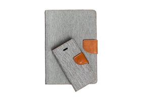 1891 Gray notebook and cellphone case isolated on a transparent background photo