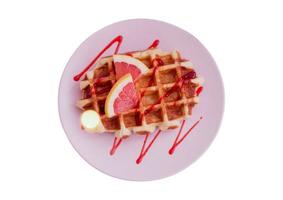 2771 Purple plate with waffles dessert isolated on a transparent background photo