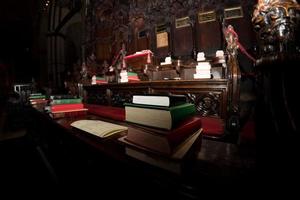 books inside church close up detail photo