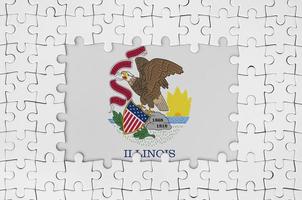 Illinois US state flag in frame of white puzzle pieces with missing central part photo