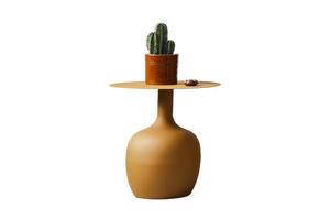 18 Mustard side table with a cactus isolated on a transparent background photo