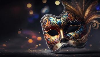 Carnival party. Venetian mask on dark bokeh background. Festival decoration. photo