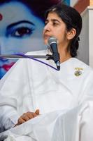 New Delhi, India, October 16 2022 - BK Shivani during meditation session, Shivani Verma, better known as BK Shivani, is a teacher in the Brahma Kumaris spiritual yoga and meditation movement of India photo