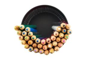 3679 Black box with colored pencils isolated on a transparent background photo