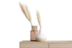 6364 Beige side table with vases and pampas grass isolated on a transparent background photo