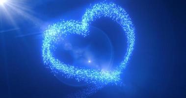 abstracto brillante corazón festivo amor azul de líneas de energía mágica de partículas y puntos sobre un fondo oscuro para el día de san valentín. fondo abstracto foto