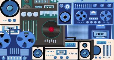 Background from retro old vintage hipster music tech audio equipment tape recorders from 80s, 90s photo
