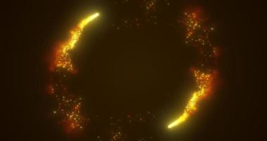 Abstract yellow gold energy lines and cyclic circles with magic bokeh from particles, abstract background photo