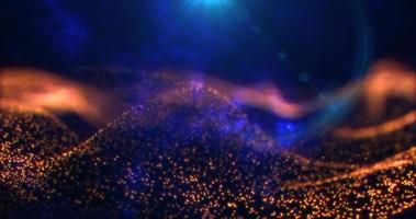 Abstract yellow waves from particles and energy magical dots with glow and blur effect, abstract background photo