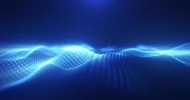 Abstract glowing blue magic energy wave from particles and dots bright shiny on a dark blue background. Abstract background photo