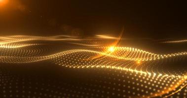 Abstract yellow orange glowing waves from particles and dots energy magical futuristic hi-tech, abstract background photo