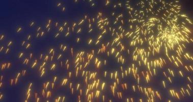 Abstract flying small yellow fiery glowing bright sparks particles with highlights shiny energetic magical on a dark background. Abstract background photo