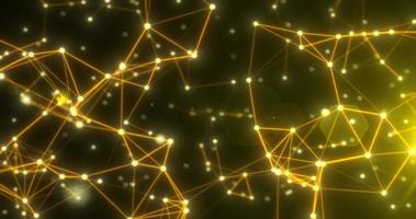 Abstract hi-tech yellow gold glowing lines with dots and plexus triangles, abstract background photo