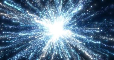 Abstract glowing energy explosion whirlwind firework from blue lines and magic particles abstract background photo