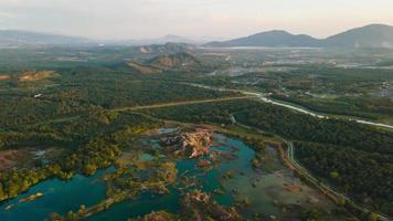 Drone shot hyperlapse descending to the quarry lake video