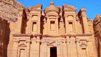 Panorama of tourist by Ad Deir, The Monastery Temple of Petra, Jordan video