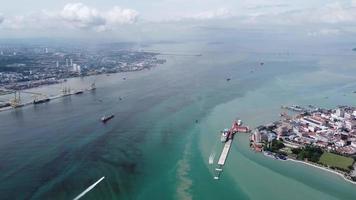 Aerial view Penang sea separate mainland and island video