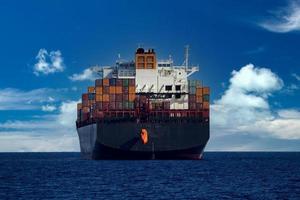 Container ship in the deep blue sea photo