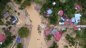 Aerial sliding and look down flash flood disaster break the bridge video