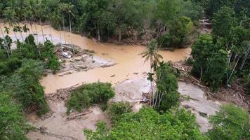 Aerial view car is flush away during flash flood video