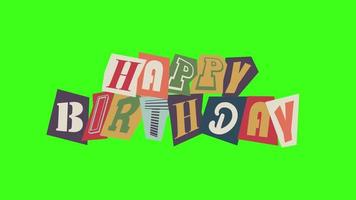 movimento gráfico criativo tipografia feliz aniversário com resgate estilos em verde tela. vídeo verde tela feliz aniversário com vintage resgate Nota estilos hd, 4k qualidade. video