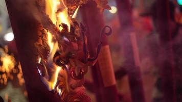 Close up burning of dragon incense video