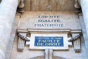 Freedom, equality, fraternity writing on paris university photo