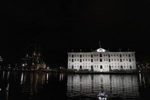 amsterdam canal vessel ship museum at night photo