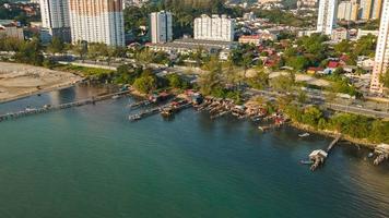 Aerial hyperlapse move away fishing village at Jelutong video