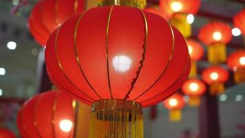 Slow rotation follow track red Chinese lantern ornament hanging video