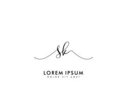 Initial letter SK Feminine logo beauty monogram and elegant logo design, handwriting logo of initial signature, wedding, fashion, floral and botanical with creative template vector