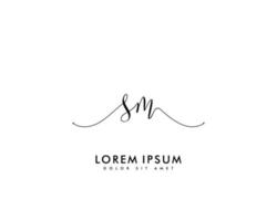 Initial letter SM Feminine logo beauty monogram and elegant logo design, handwriting logo of initial signature, wedding, fashion, floral and botanical with creative template vector