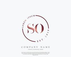 Initial letter SO Feminine logo beauty monogram and elegant logo design, handwriting logo of initial signature, wedding, fashion, floral and botanical with creative template vector