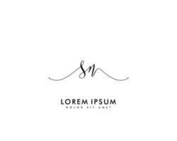 Initial letter SN Feminine logo beauty monogram and elegant logo design, handwriting logo of initial signature, wedding, fashion, floral and botanical with creative template vector