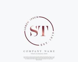 Initial letter ST Feminine logo beauty monogram and elegant logo design, handwriting logo of initial signature, wedding, fashion, floral and botanical with creative template vector