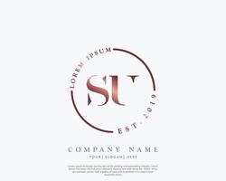 Initial letter SU Feminine logo beauty monogram and elegant logo design, handwriting logo of initial signature, wedding, fashion, floral and botanical with creative template vector