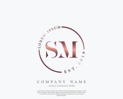 Initial letter SM Feminine logo beauty monogram and elegant logo design, handwriting logo of initial signature, wedding, fashion, floral and botanical with creative template vector