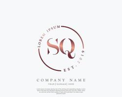 Initial letter SQ Feminine logo beauty monogram and elegant logo design, handwriting logo of initial signature, wedding, fashion, floral and botanical with creative template vector