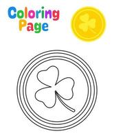 colorante página con trébol moneda para niños vector