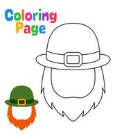 Coloring page with Leprechaun Hat with Beard for kids vector