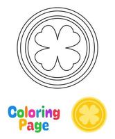 Coloring page with Clover Coin for kids vector