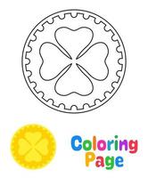colorante página con trébol moneda para niños vector