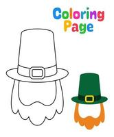 Coloring page with Leprechaun Hat with Beard for kids vector