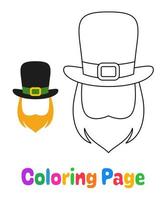 Coloring page with Leprechaun Hat with Beard for kids vector
