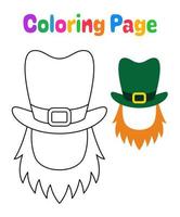 Coloring page with Leprechaun Hat with Beard for kids vector